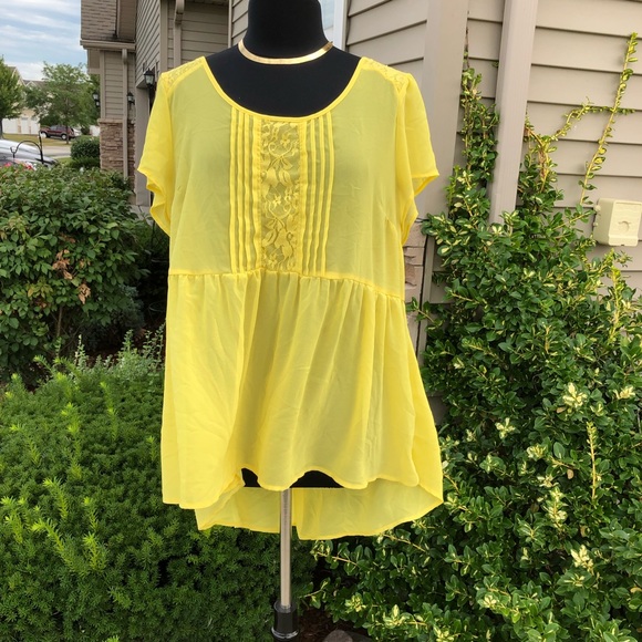 torrid Tops - Torrid Chiffon Yellow Sheer Babydoll Blouse 3X